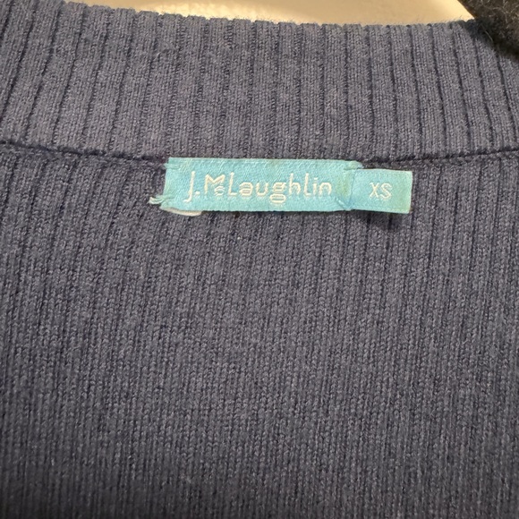 Navy long cardigan with gold button J McLaughlin - Picture 2 of 3